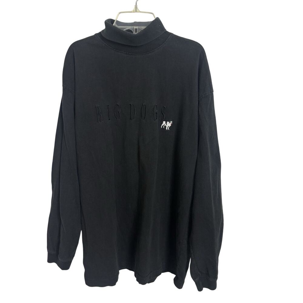 Vtg 90s Big Dogs Black Roll Turtleneck Embroidered Long Sleeve Large